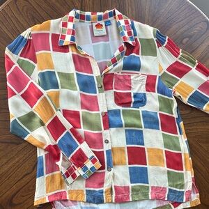 Colorful Slightly Faded Anthropologie Farm Rio Buttondown Top